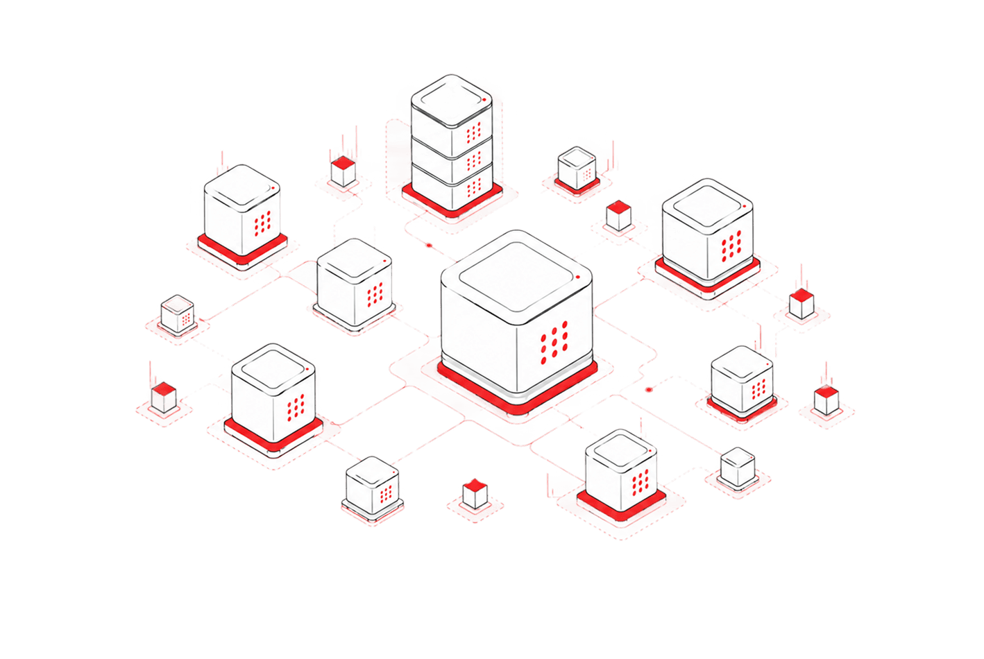 Isometric network of GPU nodes connected to a central hub